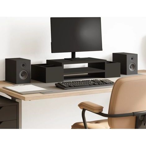 Monitorständer mit Ablagefach, schwarzes Holzwerkstoff (1/5)