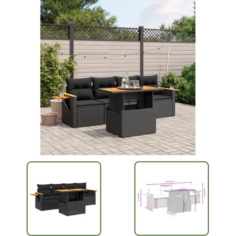 The Living Store 5-tlg. Garten-Sofagarnitur mit Kissen Schwarz Poly Rattan - Gartenmöbel - Outdoor Möbel - Rattan Gartenset - Lounge Set - Sofasitzgruppe