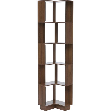 Eck-Bücherregal HHG-922, Eckregal Standregal Wohnregal, 5 Ebenen MDF Melamin 175x40x40cm braun