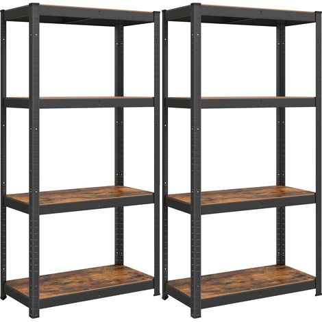 Songmics – Rayonnage à 4 niveaux – Lot de 2 – 40 x 80 x 160 cm – Capacité 520 kg – Planches réglables – Style industriel marron rustique et noir (1/5)