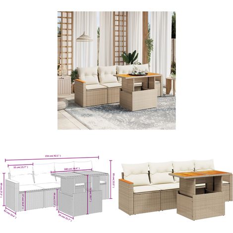 5-tlg. Garten-Sofagarnitur mit Kissen Beige Poly Rattan - Gartensorte - Gartenmöbelset - Lounge Set - Rattan Möbel - Outdoor Furniture - Home & Living (1/3)