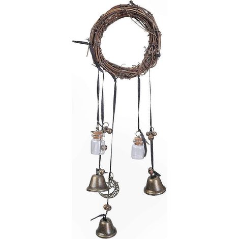 Clochettes de sorcière porte-bonheur pour protection, guirlande sonore à suspendre à la poignée, décoration murale pour entrée, lot de 2, métal doré, style mystique, 15 cm. (1/2)