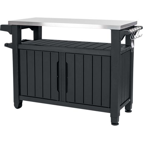 Keter – Table basse BBQ Unity XL en résine résistante – Dimensions 123 x 54 x 90 cm – Plan de travail en acier inoxydable – 207 litres de capacité (1/10)