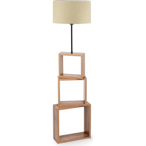 Lampadaire lampe lumière luminaire avec étagère hauteur 140 cm E27 effet bois / noir / crème