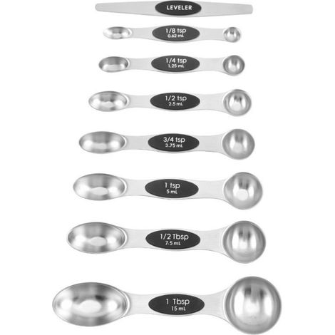 Set mit 9 stapelbaren, doppelseitigen magnetischen Messlöffeln aus Edelstahl zum Backen, Kochen und mehr. (1/5)