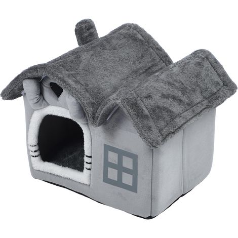 Niche d'intérieur à double toit avec coussin amovible et housse lavable, niche grotte pour petits chiens S (1/5)