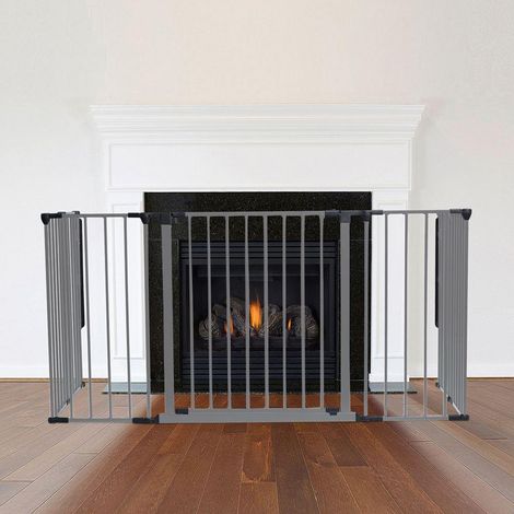 Safetots Multi Panel Fire Surround, 71cm Deep x 138cm Wide, Grey, 70cm Tall, Child and Pet Safety, Baby and Toddler Fire Guard