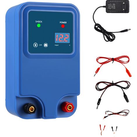 Electrificador para cercas eléctricas, apto para animales de granja, de bajo consumo energético, color azul. (1/2)