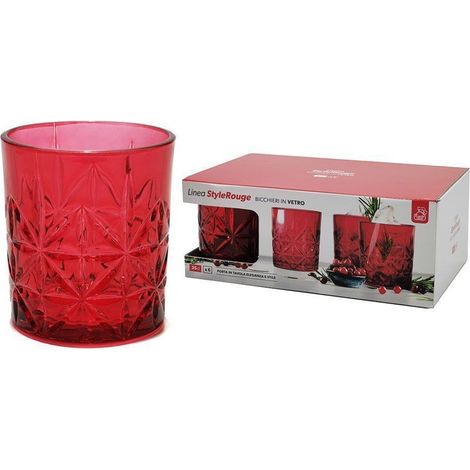 TRADE SHOP - Set 6 Pz Di Bicchieri In Vetro Da Whisky Di Colore Rosso Capacità 35cl Stile Elegante -
