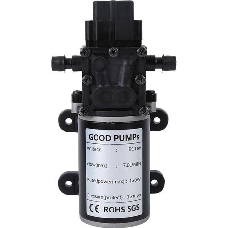 Pompa a membrana intelligente DC12V 120W – Portata 7 l/min, uscita acqua diritta 18V – Alta pressione per uso domestico e in giardino (1/5)