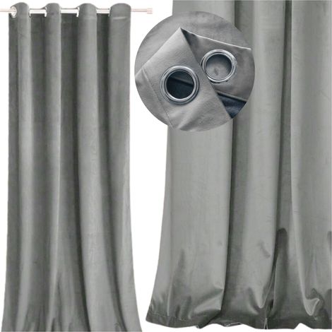 Tenda oscurante 250x140 con occhielli, velluto grigio, spessa (1/5)