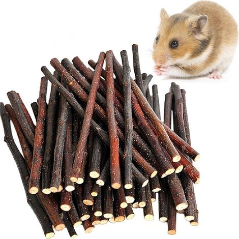 Lapin à Mâcher Jouets,Jouet Lapin Nain Intérieur,Jouets pour Lapins,Jouet Hamster,Bâtonnets à Mâcher Bois Pommier,Branche Molaire,Hamster (40pcs) (1/5)
