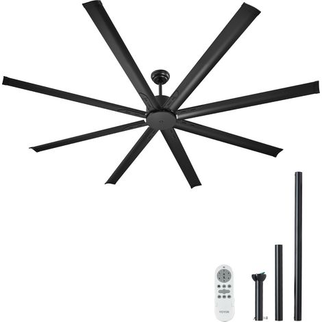Ventilateur de Plafond sans Lumière 214 cm avec Télécommande 6 Vitesses, 8 Pales Aluminium, Moteur CC Réversible, Ventilateur Moderne pour Chambre à Coucher, Salon, Intérieur, Extérieur, Noir (1/5)