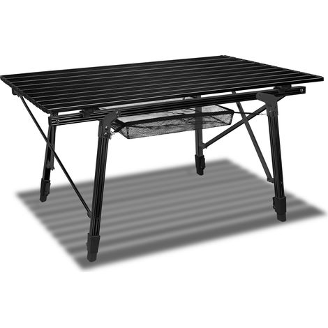 Froadp Campingtisch Faltbar aus Aluminium Höhenverstellbar Klapptisch 45x90x52cm Falttisch mit Netzbeutel und Tragetaschen Tisch für Camping Terrassenfeste Angeln (Schwarz) (1/5)