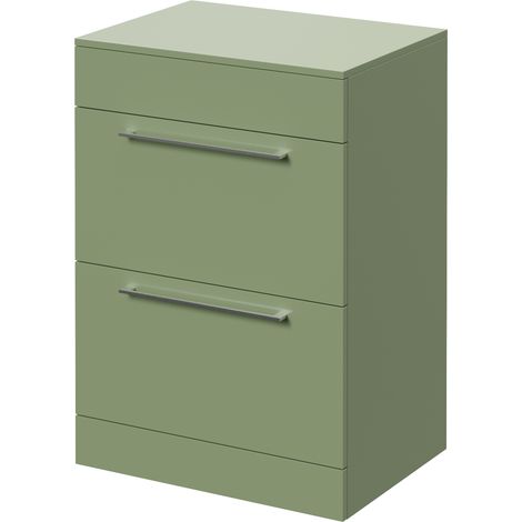 Napoli 460 Olive Green 600mm 2 Drawer Vanity Unit for Countertop Basins - 600mm - Chrome 320mm Handle