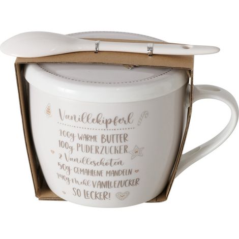 Porzellanbecher mit Deckel und Löffel, BAKERY, 600 ml