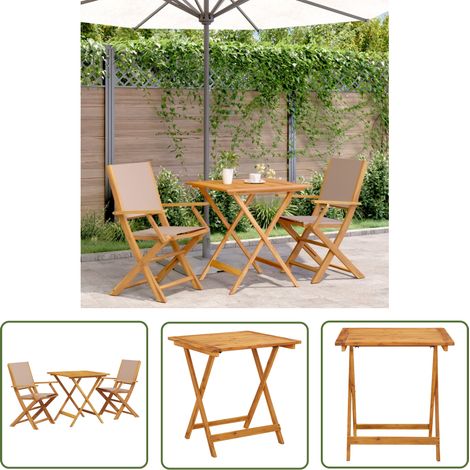 The Living Store 3-tlg. Bistro-Set Taupe Stoff und Massivholz - Gartentisch - Esszimmergarnitur - Outdoor Möbel - Holztisch - Gartenstühle (1/5)
