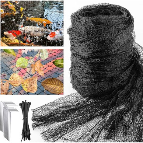 Filet de protection pour étang à poissons - 4,5 x 6 m - Maille fine tissée - Pour garder les hérons à l'écart - Noir - Protège les poissons koï contre les ratons laveurs (1/5)