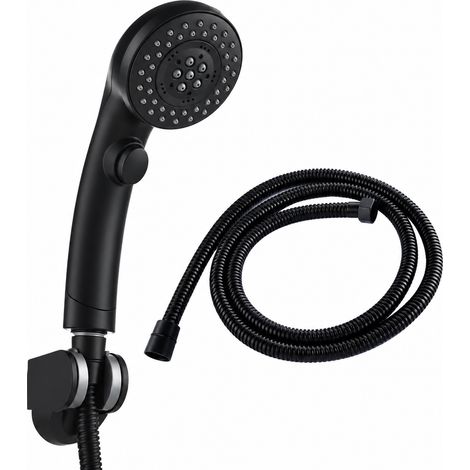 Ensemble Douchette Noire Haute Pression avec Flexible et Support Salle de Bain 25 × 9 × 8 cm 426 g – Livraison gratuite (1/5)