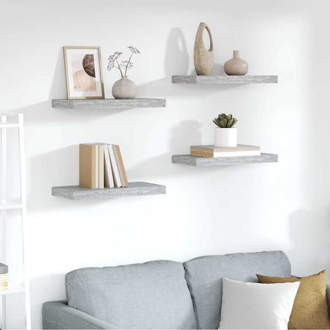 vidaXL Floating Wall Shelves 4 pcs Concrete Grey 50x23.5x3.8 cm MDF (1/5)
