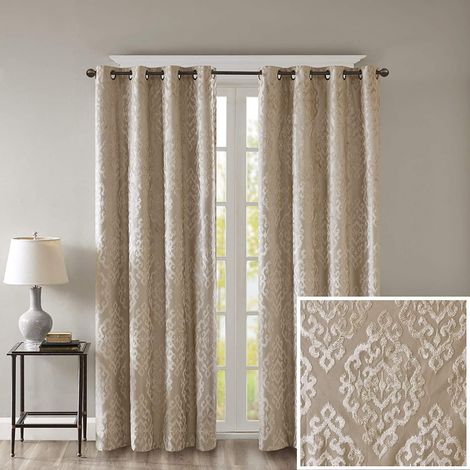 SunSmart Rideau occultant 100% pour fenêtre Simple, Panneau de Rideau en Tricot Jacquard damassé avec œillets sur Le Dessus, Polyester, Champange, 127 x 213,4 cm (1/5)