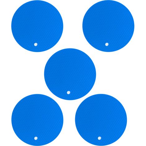 Lot de 5 dessous de plat ronds en silicone, multifonctionnels, résistants à la chaleur et antidérapants, pour plats chauds et fondues (bleu). (1/5)