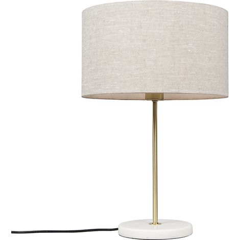 QAZQA Lampada da tavolo Kaso - Moderno - Tessuto,Acciaio,Marmo - Ottone/Bianco/Grigio - Tondo Max. 1 x Watt (1/4)
