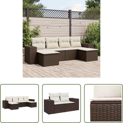 Gartenmöbel - 6-tlg. Garten-Sofagarnitur mit Kissen Braun Poly Rattan (1/5)