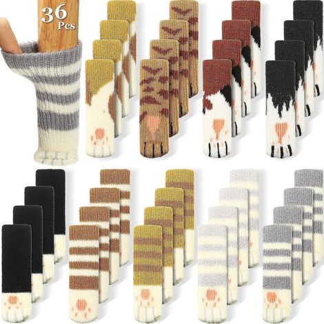 36 pièces (9 ensembles) Chaussettes pour chaise de chat Chaussettes pour pieds de chaise en forme de patte de chat Chaussettes pour meubles de chat Chaussettes tricotées pour meubles (1/5)