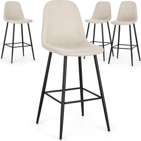 Lot de 4 tabourets BORELA – Tissu & pieds en acier noir-Beige/Noir (1/5)