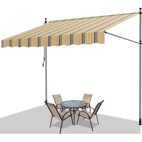 Jiubiaz Toldo de balcón amarillo y azul, 200x120 cm, retráctil, protección UV, para terraza
