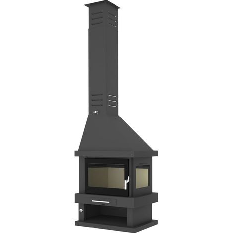 Chimenea Leña 2 Caras FM Modelo C-302 Dk interior Vermiculita, Cristal Serigrafiado en Puerta (1/4)