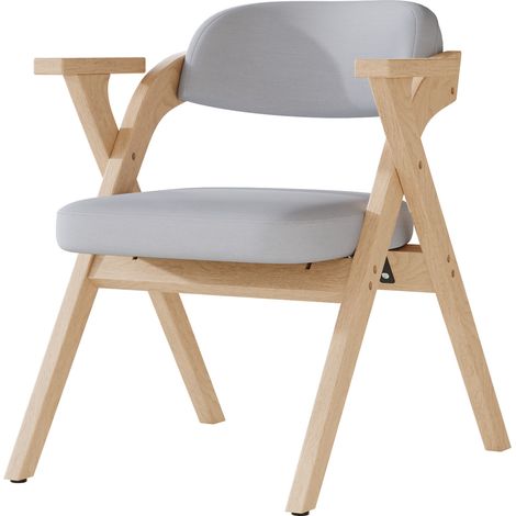 2 sillas de comedor plegables de madera y lino gris con reposabrazos (1/5)