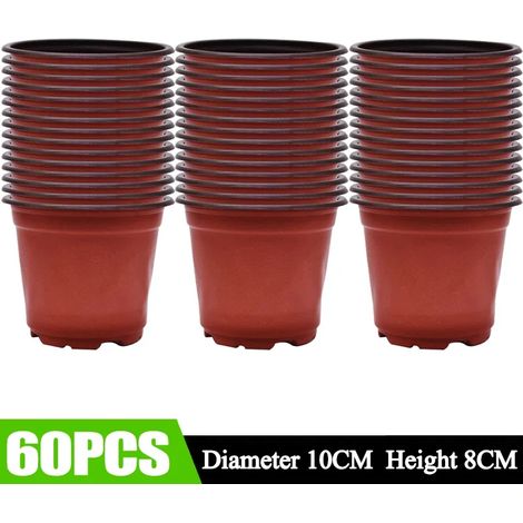 (60 pièces) Pots de semis en plastique noir et rouge pour plantes, godets de culture, jardinières, vente en gros (1/4)