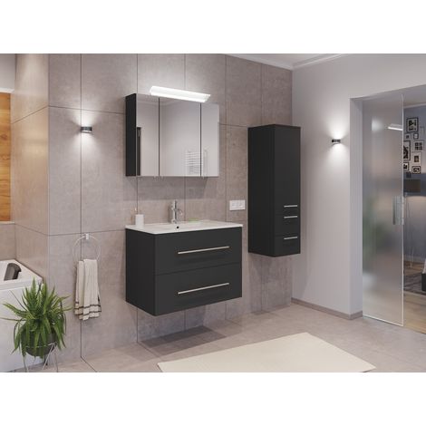 Badmöbel Set Firenze 80 3tlg. Spiegelschrank und Seitenschrank grafit