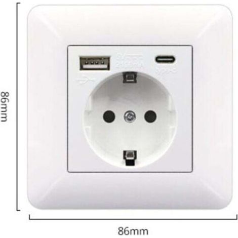 Multipresa Type-C+USB16A Type 86, numero di fori: 2, numero di porte USB: 1, numero di porte Type-C: 1, (arco bianco) (1/4)