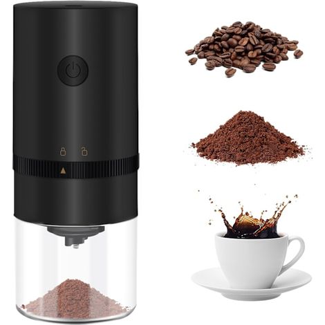 Moulin à café électrique portable avec broyeur intégré, mini moulin à café électrique rechargeable avec plusieurs réglages de mouture - Noir (1/5)