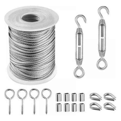 Câble Acier Inoxydable,Corde en Acier Inoxydable à Suspendre,File a Linge Extérieur,Corde à Linge Acier Exterieur,Câble Métallique Extérieur,Corde à Linge (15M)-- (1/5)