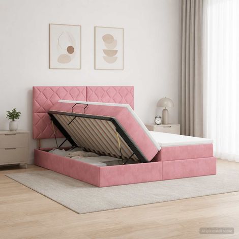 vidaXL Lit de Rangement avec tête de lit Rose 180 x 200 cm Velours (1/5)