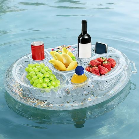 Porte-verre gonflable, 8 orifices, porte-verre, piscine, soussettes flottantes, plateau flottant 2-en-1, bar de piscine, gonflable, grande capacité, soussettes flottantes pour l'été (1/4)