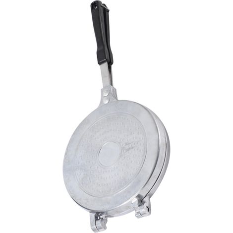 Padella antiaderente a doppia faccia per crêpes e sandwich, facile da pulire, in lega di alluminio, ideale per cucinare a casa e per la colazione, colore argento. (1/5)