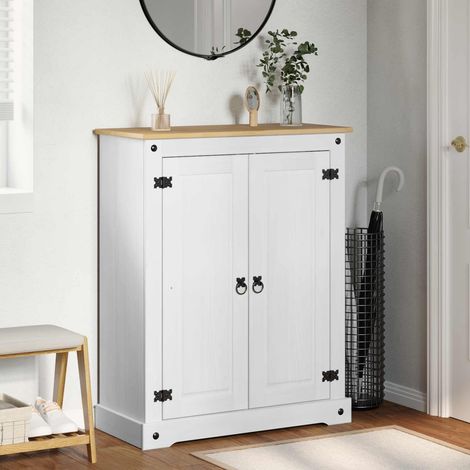Schuhschrank Weiß 86 x 38,5 x 108 cm Massives Kiefernholz