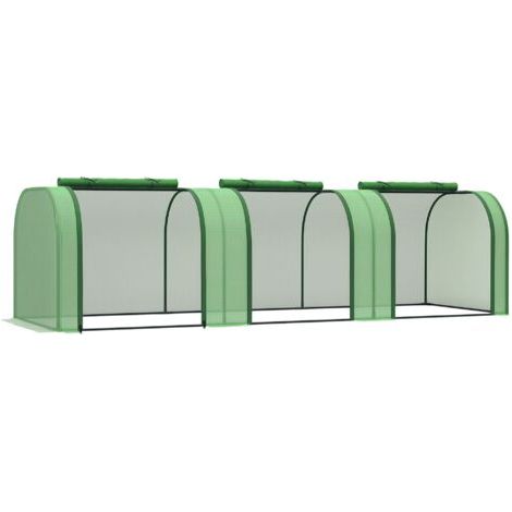 Pair Mini Serre de Jardin Serre à tomates 3L x 1l x 0,8H m Acier PE Haute densité 140 g/m² Anti-UV 3 fenêtres Vert (1/5)