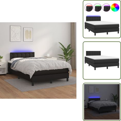 Sommier à lattes de lit avec matelas et LED Noir 120x200cm - Lit Plateforme - Lit Design - Lit Moderne - Lit Capitonné - Lit Avec Rangement