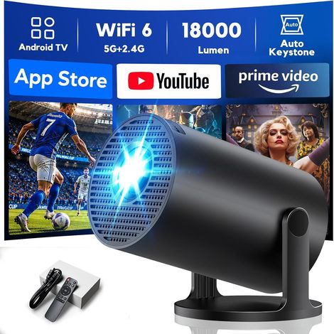 O2 Projector Built-in Apps, WiFi 6 BT5.4 Support 4K Auto Keystone 180° Rotation, Video Projector Compatible with Phone/TV Stick/HDMI/USB (1/5)