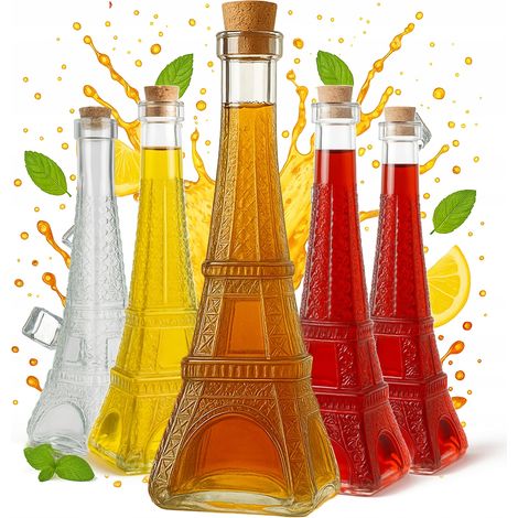 Lot de 5 bouteilles en verre Tour de Paris de 350 ml pour alcool, liqueurs, vin, cadeau de mariage