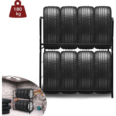 Jiubiaz Reifenregal aus Eisen, für 8 Reifen, Tragkraft 180 kg, 3-fach höhenverstellbar, für Reifen bis 240 mm Breite, inklusive Schutzhülle (1/5)