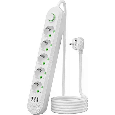 Multiprise secteur multifonctionnelle avec rallonge de 2 mètres, filtre réseau, port USB et charge rapide 21A. (1/5)