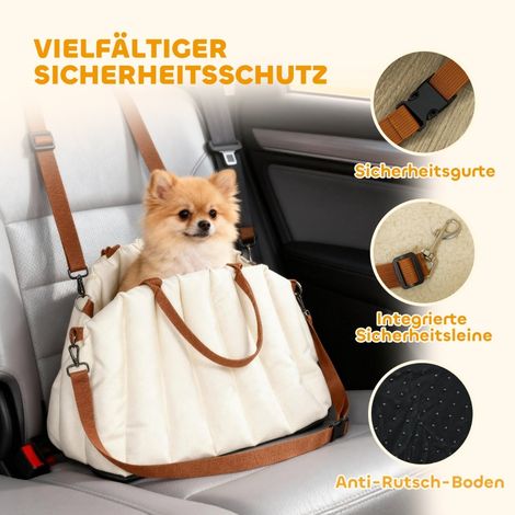 Sac à dos de voyage pour petit chien jusqu'à 5 kg, 2 bretelles, toile Oxford, coussin amovible, laisse incluse, teinte ivoire (1/5)