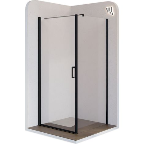 Mampara de Ducha Hellen 100x100x190c, REVERSIBLE, Puerta abatible, Ajuste 98,5-100x98-99,5cm - Perfiles negros, Cristal transparente 6mm (1/5)
